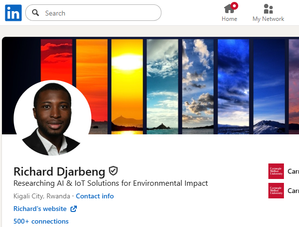 Screenshot of Richard Djarbeng's linkedIn profile page with profile picture of a white background